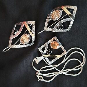 Vintage 925 and Gold Necklace And Earring Set